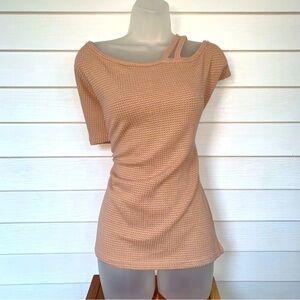 Women's Short Sleeve Tan Top NWT WAFFLE TEXTURE pink size XL